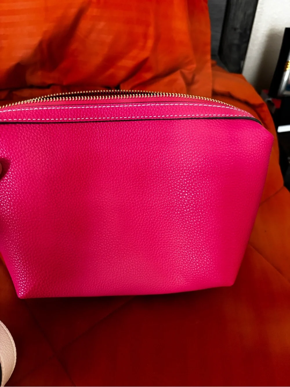 Aldo White Tote with Pink Trim and Charm